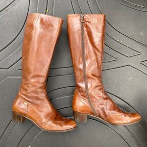 Salvatore Ferragamo Vintage Wingtip Brown Knee Boots Size 6.5M
